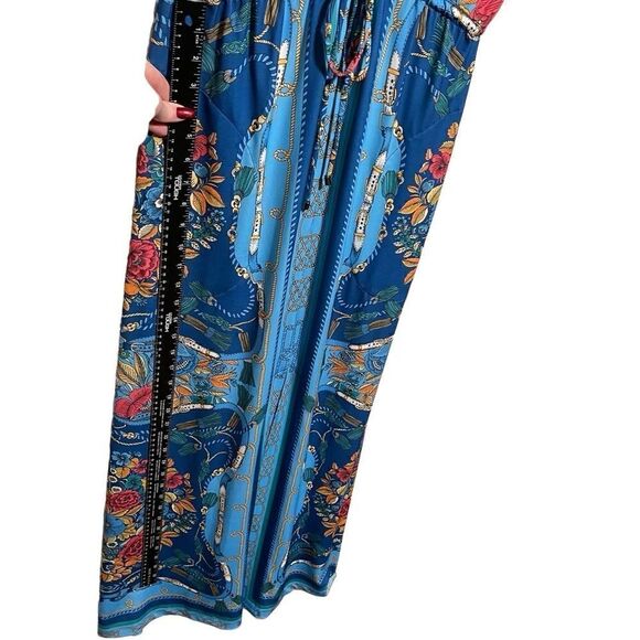 Boston Proper- Women’s Border Scarf Print Blue Floral Maxi Dress, Size Small - Picture 11 of 16